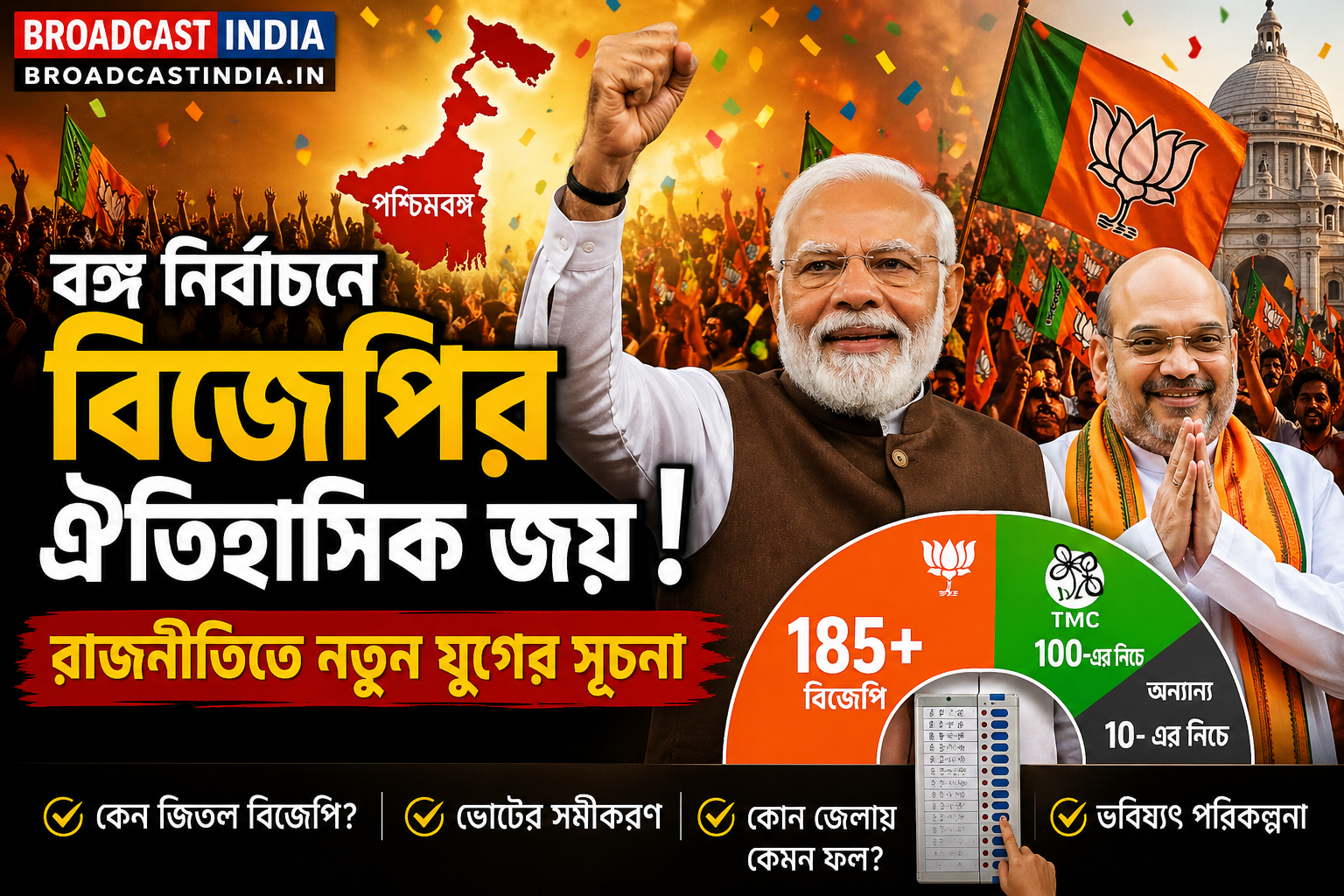 Broadcast India বিশেষ প্রতিবেদন: ২০২৬ সালের বঙ্গ নির্বাচনে বিজেপির ঐতিহাসিক জয়—রাজনীতিতে নতুন যুগের সূচনা